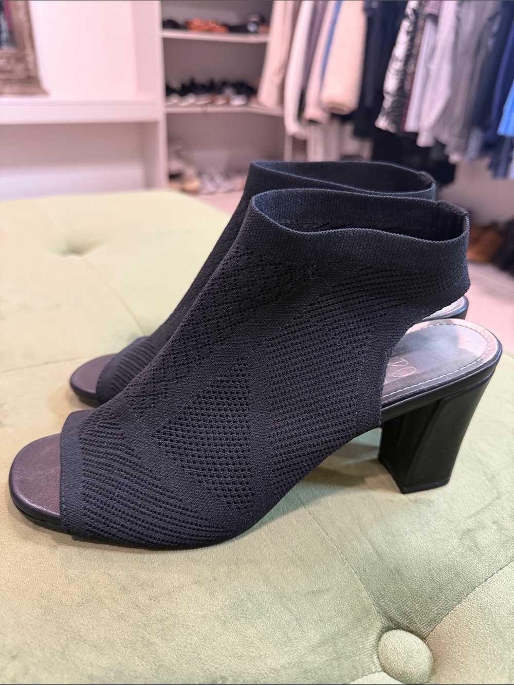 Elan Black Knit Open-Toe Slingback Heeled Mules Impo NWOT Women’s size 7.5